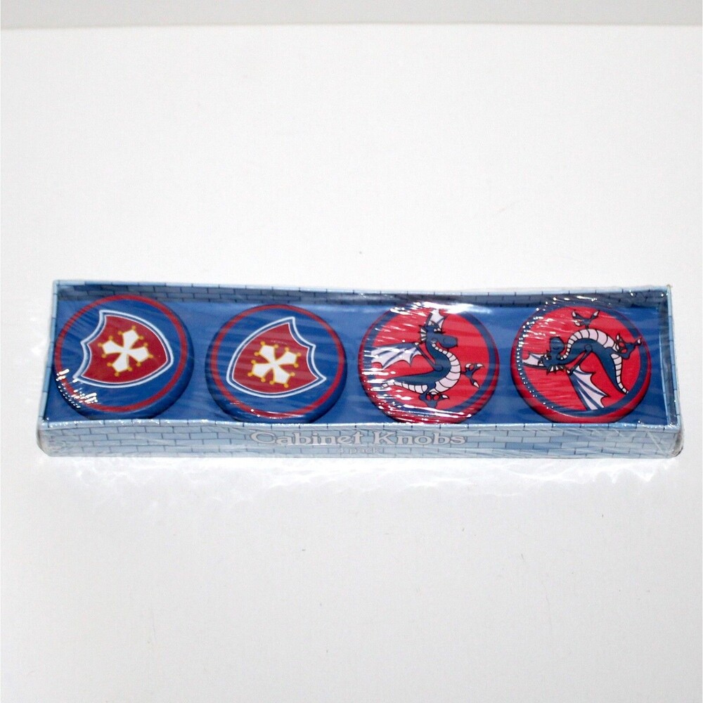 Cabinet Drawer Knobs 4 pack children Medieval Knight dragon castle blue red NEW